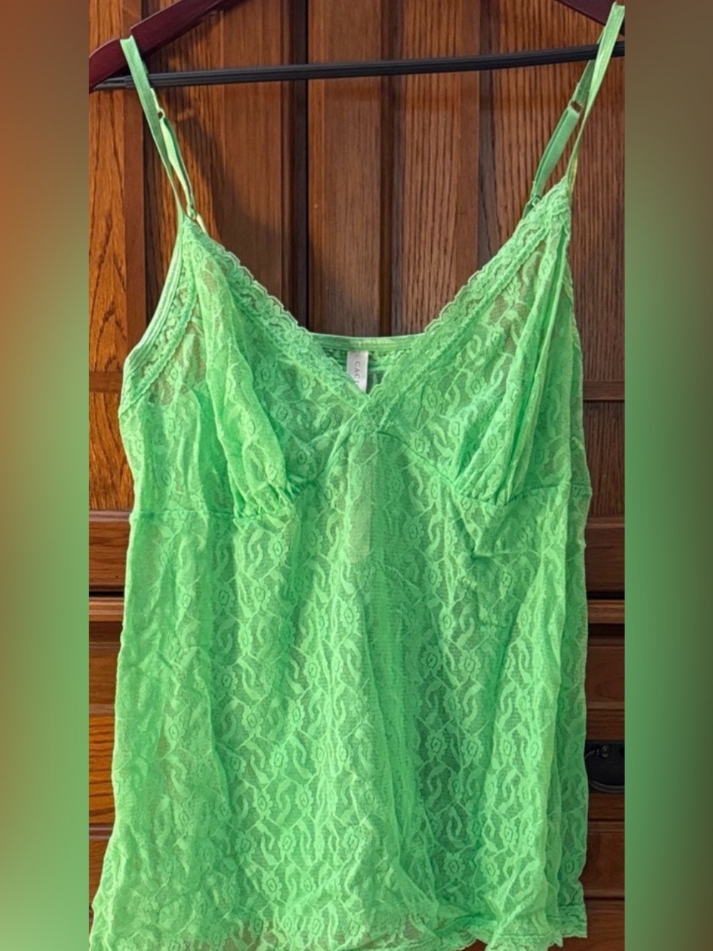 NWT Cacique Neon Green Lace Camisole Lingerie Vintage Y2K Coquette Retro Layer